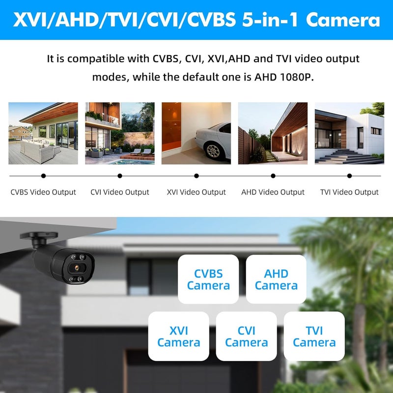 Fuers 1080P HD Security Camera Hybrid 5-in-1 XVI/TVI/CVI/AHD/CVBS CCTV Camera Outdoor Indoor, IR Night Vision,Weatherproof Metal Housing Bullet Camfor Analog Surveillance DVR,2MP - Image 3
